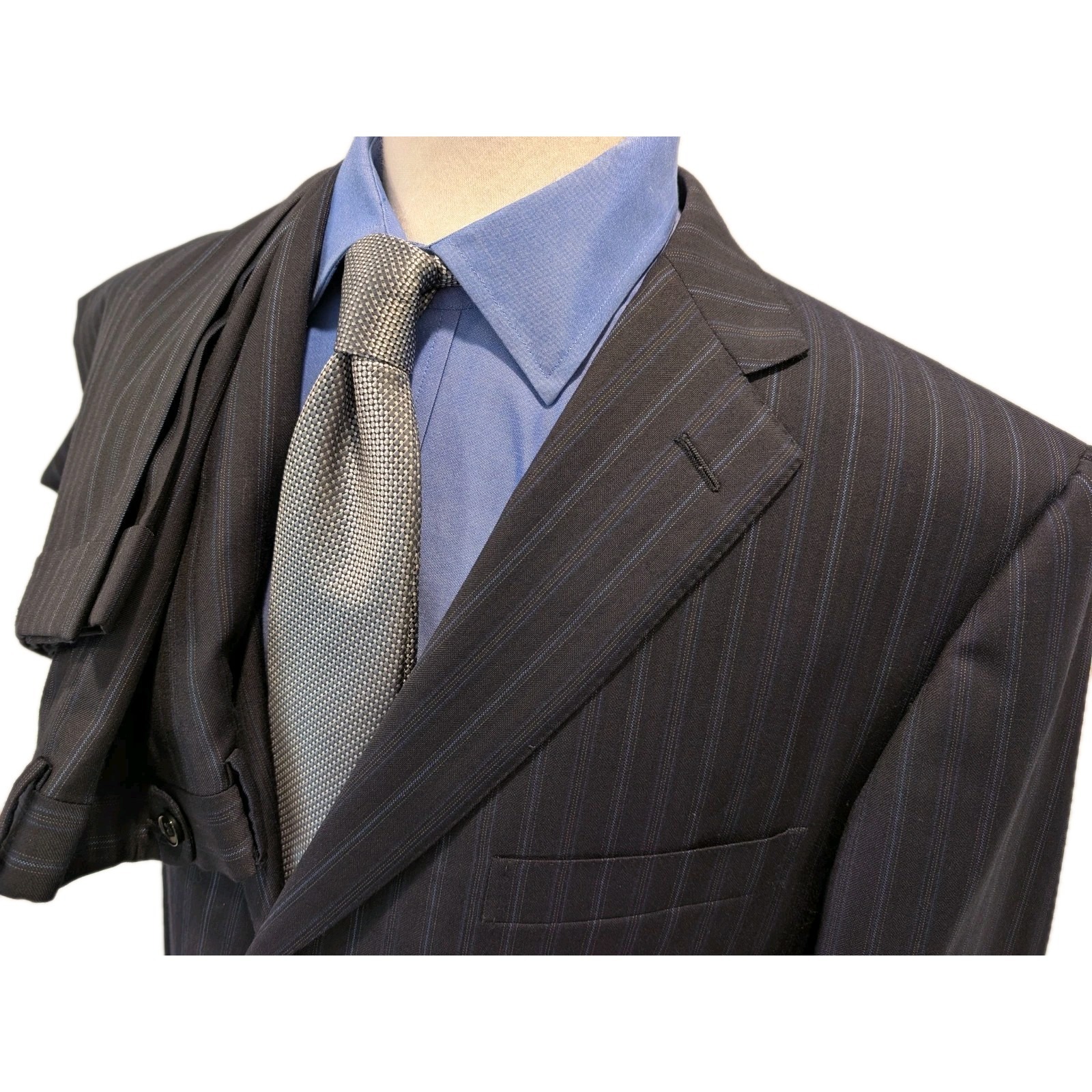 Ermenegildo Zegna Trofeo Suit Men 48 R Navy Stripe Wool 2pc Pleated Pants 39x30